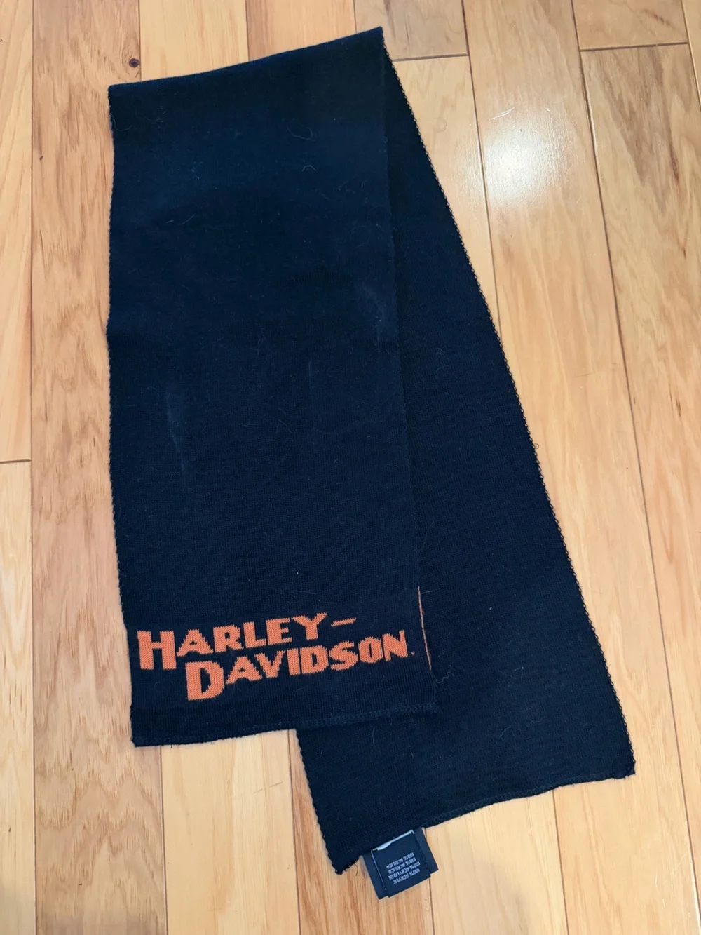 Vintage Harley-Davidson Acrylic Scarf Black Orange Logo Made in USA Unisex